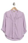Democracy Ruffle Detail Boyfriend Button-up Shirt In Smokey Lavender