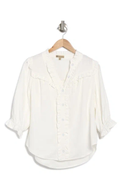 Democracy Ruffle Detail Boyfriend Button-up Shirt In Off White