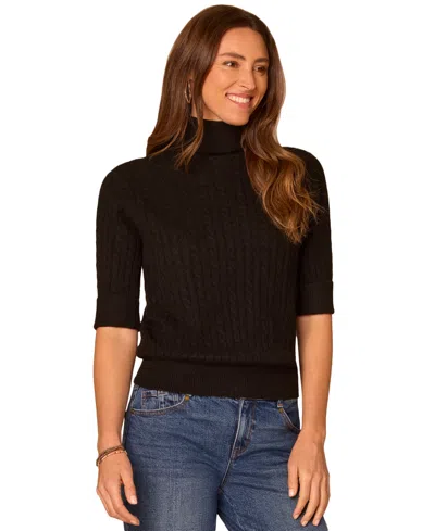 Democracy Women's Cable-knit Turtleneck Elbow-length Sweater In Black