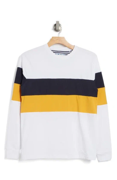 Denim And Flower Colorblock Cotton Long Sleeve Crewneck T-shirt In White
