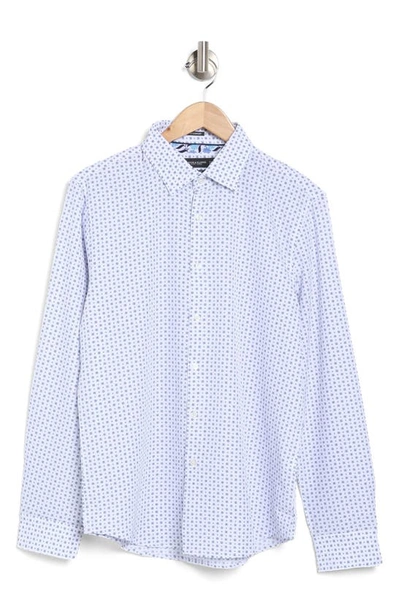 Denim And Flower Dot Print Dressy Tech Button-up Shirt In Blue