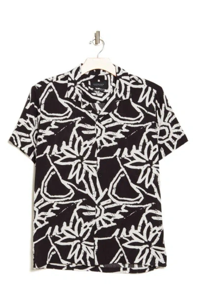 Denim And Flower Geometric Print Crinkle Camp Shirt In Black