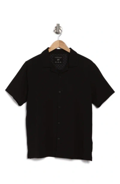 Denim And Flower Knit Camp Shirt In Black