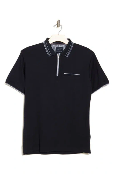Denim And Flower Tipped Zip Cotton Polo In Navy