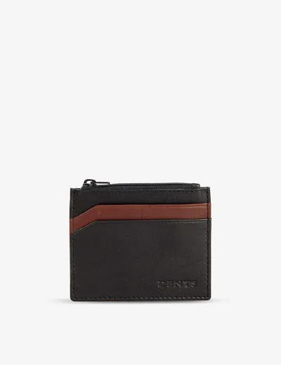 Dents Logo-debossed Leather Card Holder In Black/dark Tan