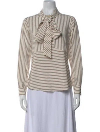 Pre-owned Derek Lam Silk Striped Blouse In White