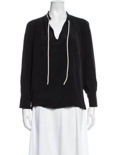 Pre-owned Derek Lam Silk Tie Neck Blouse In Black