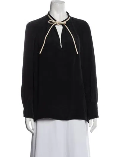 Pre-owned Derek Lam Silk Tie Neck Blouse In Black