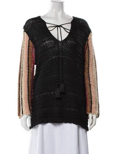 Pre-owned Derek Lam Striped V-neck Sweater In Black