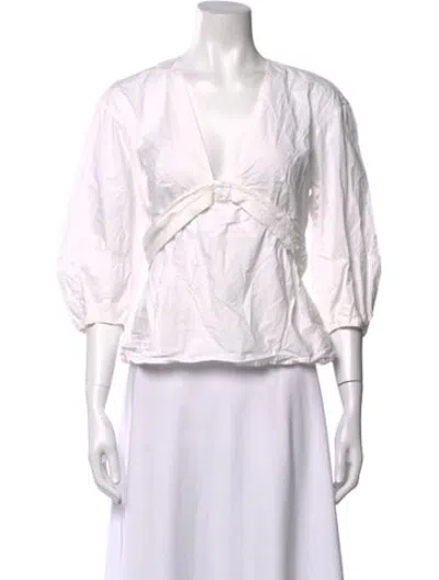 Pre-owned Derek Lam V-neck Three-quarter Sleeve Blouse In White