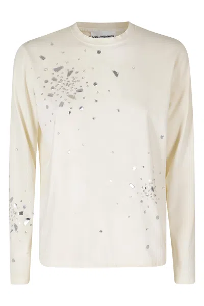 Des_phemmes Moonbeam Silver Embellished Long-sleeve T-shirt In White