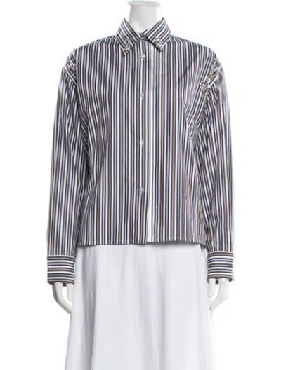 Pre-owned Des_phemmes Striped Long Sleeve Button-up Top In White