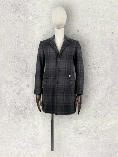Pre-owned Designer Roberto Cavalli Heavy Coat Check Luxury In Gray Check