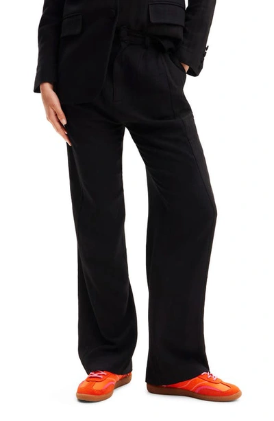 Desigual Armand Pleat Front Straight Leg Trousers In Black