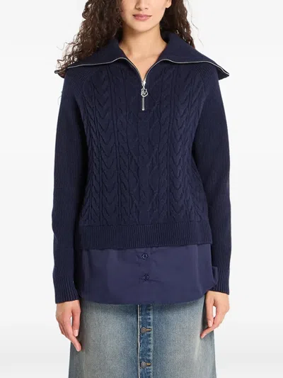Desigual Cable-knit Sweater In Blue