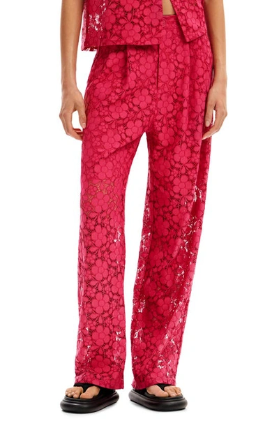 Desigual Dharma Floral Lace Pants In Red