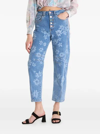 Desigual Floral-print Jeans In Blue