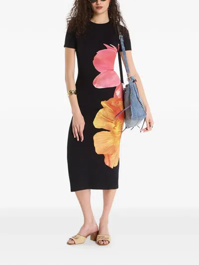 Desigual Floral-print Midi Dress In Black