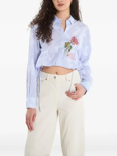 Desigual Floral-print Striped Shirt In Blue