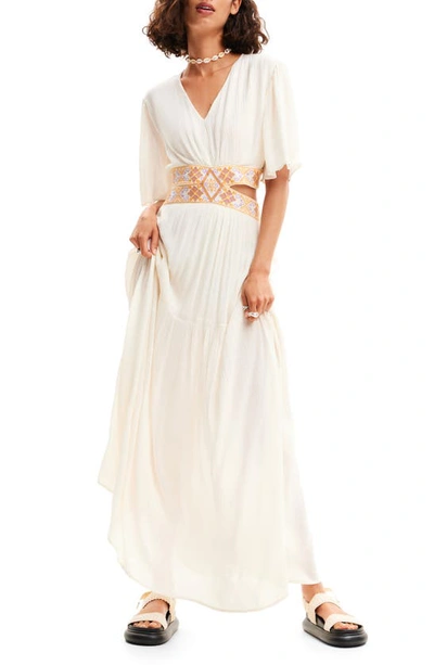 Desigual Minelli Cutout Flutter Sleeve Maxi Dress In White