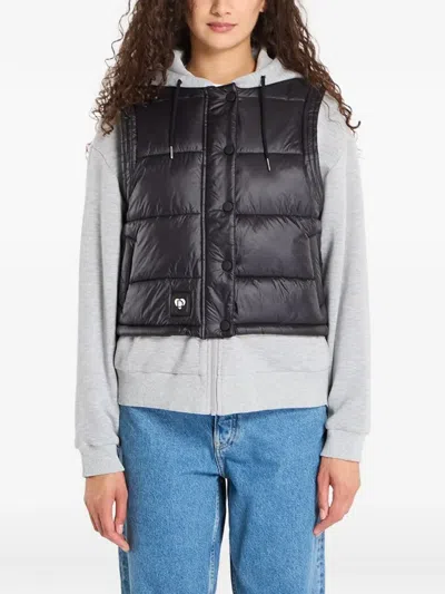 Desigual Quilted Hooded Jacket In Black