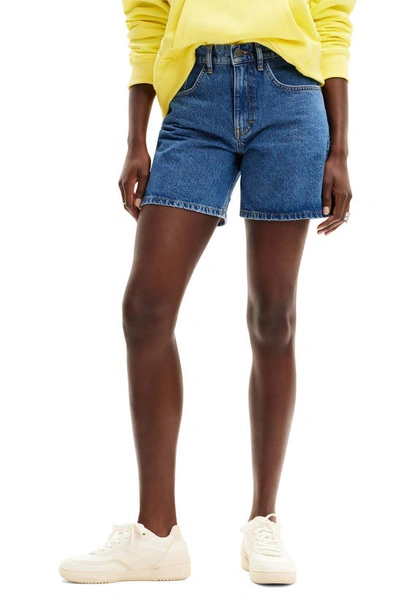 Desigual Surym High Waist Denim Shorts In Blue