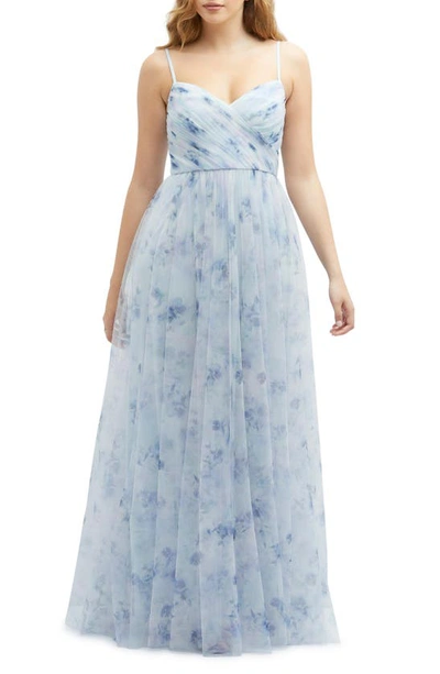 Dessy Collection Floral A-line Chiffon Gown In Mist Garden