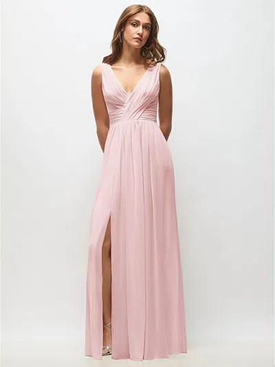 Dessy Collection Sleeveless Draped Chiffon Maxi Dress With Front Slit