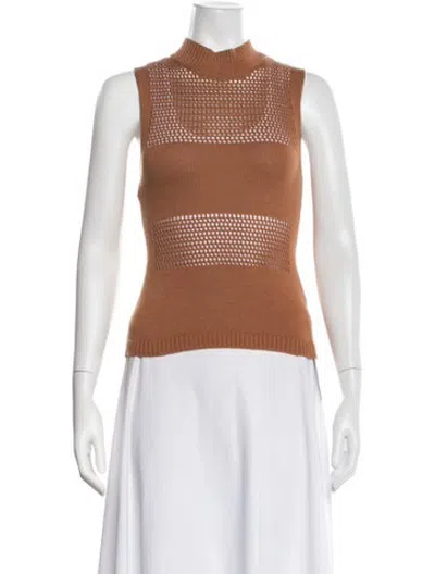 Pre-owned D'estree Mock Neck Sleeveless Top In Brown