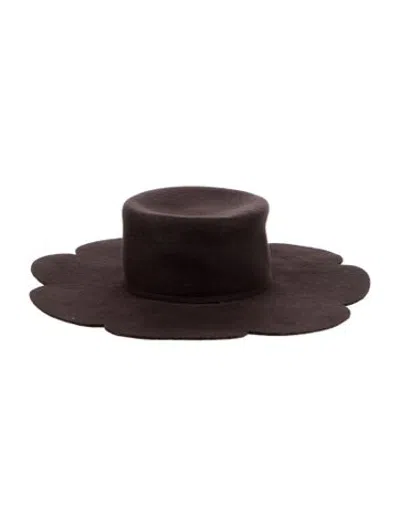 Pre-owned D'estree Scalloped Wide Brim Hat In Brown