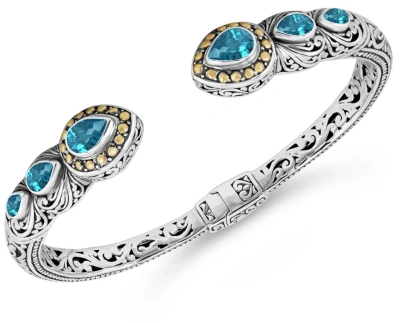 Pre-owned Devata Sterling Silver 925 18k Bracelet London Blue Topaz Dhk3226lt Large In Silver, Gold, Blue