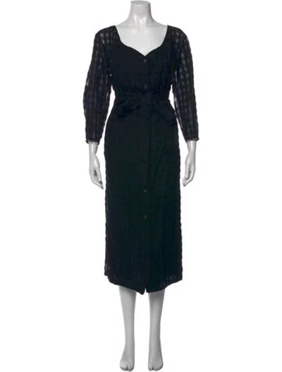 Pre-owned Deveaux Plaid Print Midi Length Dress In Black