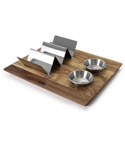 Dexas Acacia 12" X 10" Taco Board Set In Acacia,stainless Steel