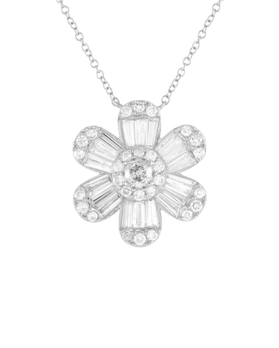 Diamond Select Cuts 14k 1.20 Ct. Tw. Diamond Flower Necklace In Metallic