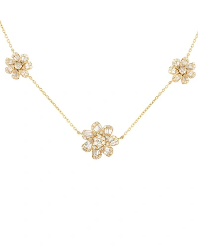 Diamond Select Cuts 14k 1.20 Ct. Tw. Diamond Three Flower Necklace In Gold