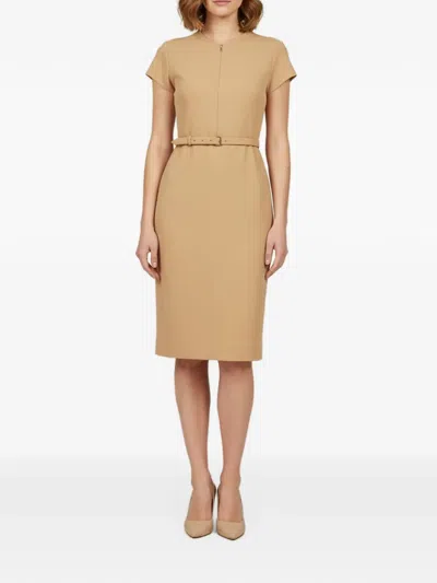 Pre-owned Diane Von Furstenberg Belted Knit Midi Dress In Neutrals