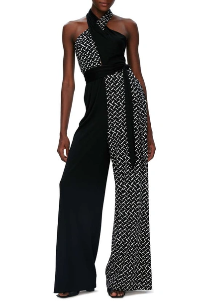 Diane Von Furstenberg Cort Mixed Print Sleeveless Jumpsuit In Black