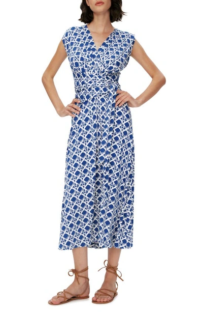 Diane Von Furstenberg Dorothee Faux Wrap Midi Dress In Vintage Cane Midnight Blue