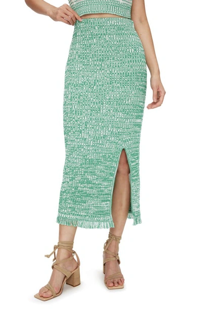 Diane Von Furstenberg Emmie Cotton Midi Sweater Skirt In Tweed Knit Green