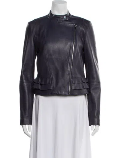 Pre-owned Diane Von Furstenberg Leather Biker Jacket In Blue