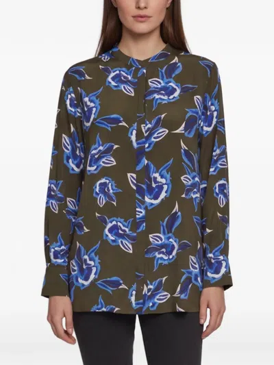 Pre-owned Diane Von Furstenberg Orchid-print Blouse In Green