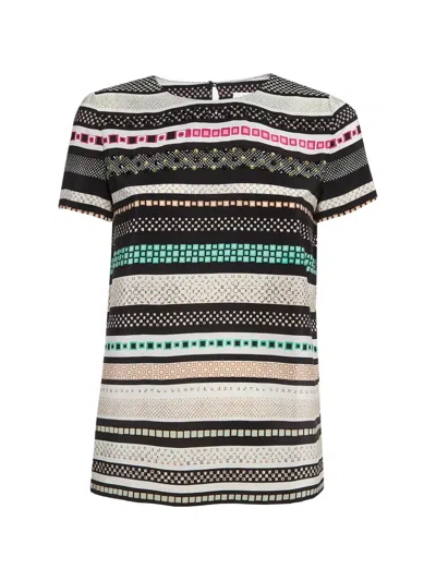 Pre-owned Diane Von Furstenberg Printed Studded Silk Top In Black