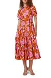 Diane Von Furstenberg Queena Tie Belt Stretch Cotton Midi Dress In Palm Floral