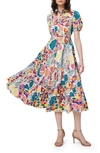 Diane Von Furstenberg Queena Tie Belt Stretch Cotton Midi Dress In Patched Floral