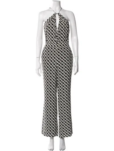 Pre-owned Diane Von Furstenberg Silk Patterned Jumpsuit In Black/neutrals