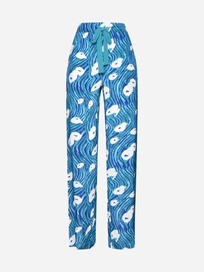 Diane Von Furstenberg Veronica Print Viscose-blend Trousers In Blue,white