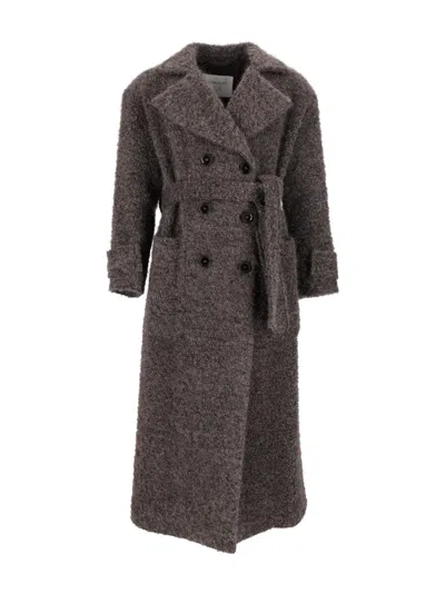 Diego M Double-breasted Mohair Blend Coat With Belt In Gray