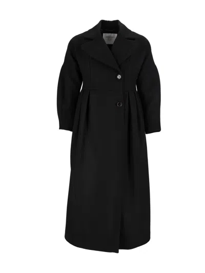 Diego M Long Double-breasted Virgin Wool Coat In Black