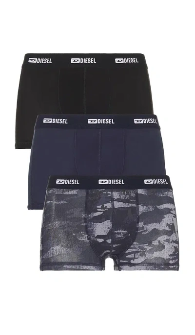 Diesel 3-pack Boxer Briefs Plain And Camo In Black & Blue