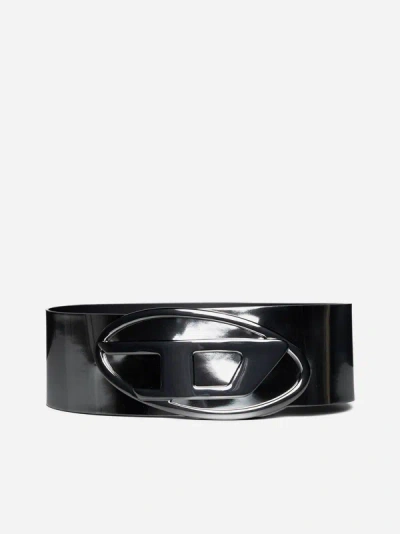 Diesel B-1dr Patent Leather High Belt In Silver
